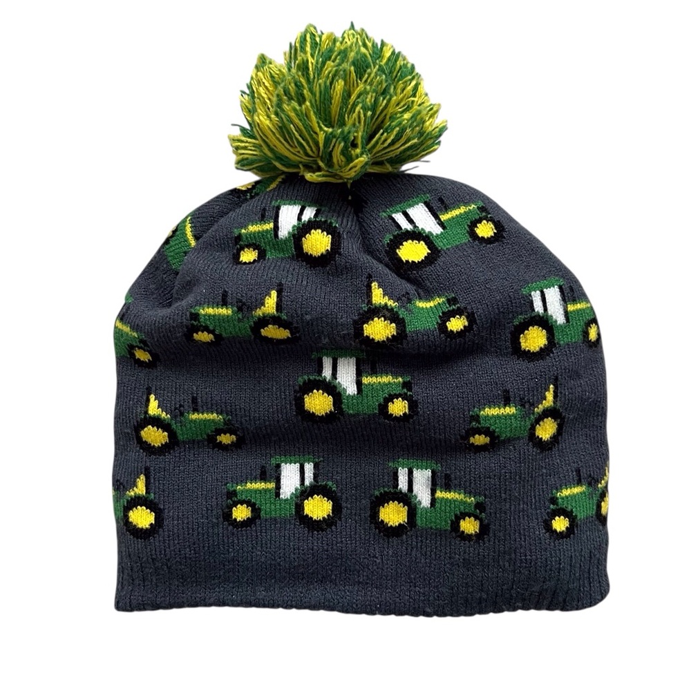 John Deere Toddler Beanie Winter Hat Grey Tractor Snow Farm Knit Sherpa Lined